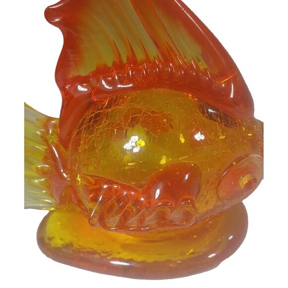 Demekin Lantern Blown Orange Crackle Glass Figurine Hollow Koi Gold Fish Vintage - Picture 6 of 12